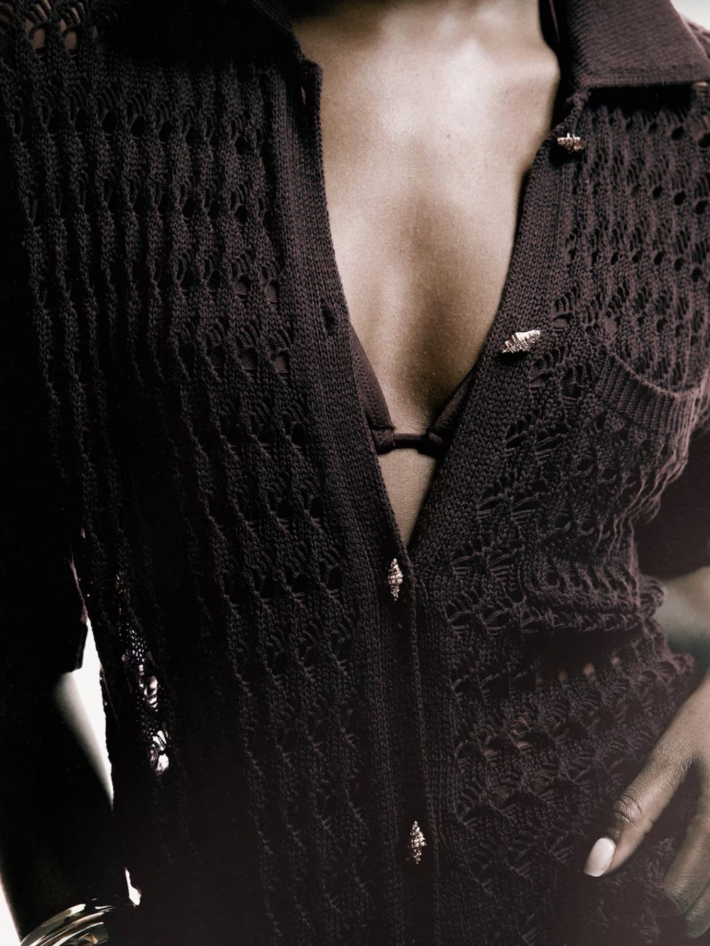 H&M Crochet Look Cotton Cardigan - Dark Brown